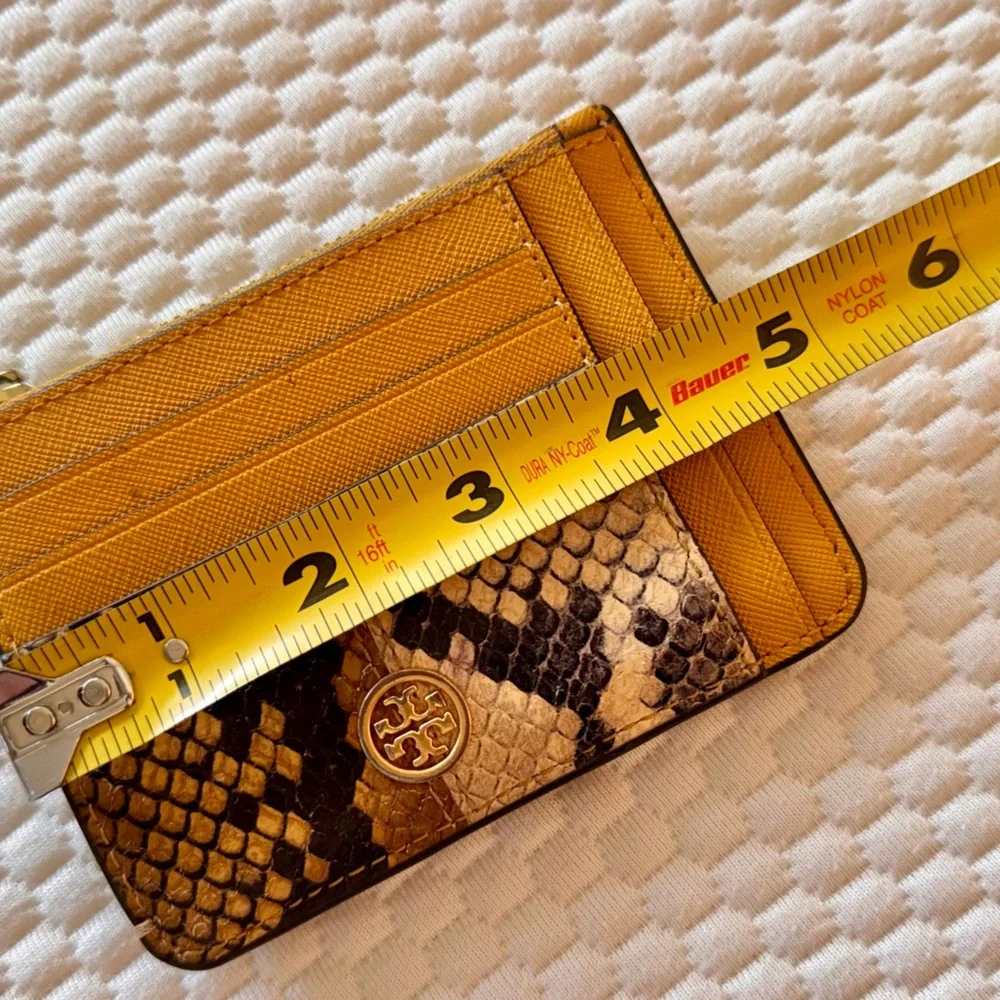TORY BURCH Mustard Yellow & Snakeskin Card Holder Zipper Wallet
